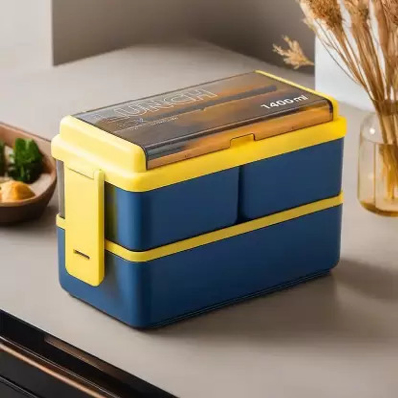 OMORTEX Section Lock Lunch Box For College, School, Office 3 Containers Plastic Office Lunch Box(1400 ml)