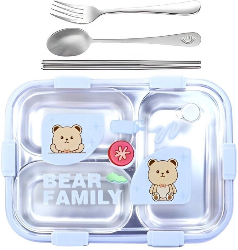 RBGIIT Bear Design Bento Box for Kids – Eco-Friendly, Durable & Leakproof 3 Containers Stainless Steel Office Lunch Box(750 ml)