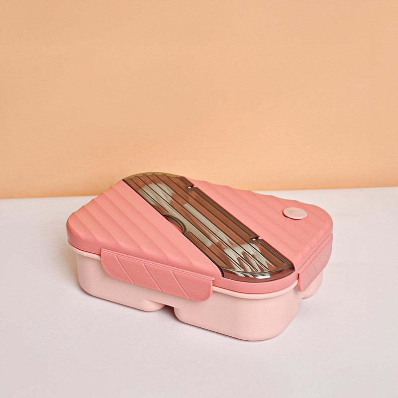 FORWAY Lunch Box with Spoon & Fork (1250 ml) | Pink | Rectangular | Vector Line Design 1 Containers Plastic School Lunch Box(1250 ml)