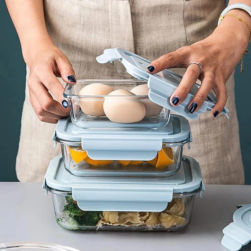 STARKENDY Glass Borosilicate Lunch Box Food Storage Container 1040 ml 750 ml 500 ml 1 Containers Glass Office Lunch Box(1040 ml)