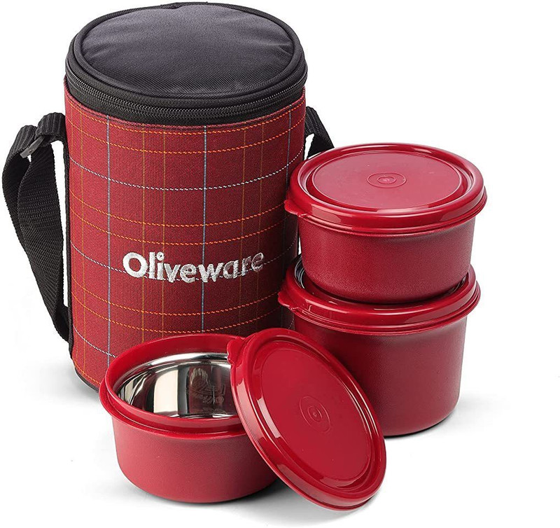 Oliveware Lunch Box | Stainless Steel 3 Containers Stainless Steel Office Lunch Box(1500 ml)
