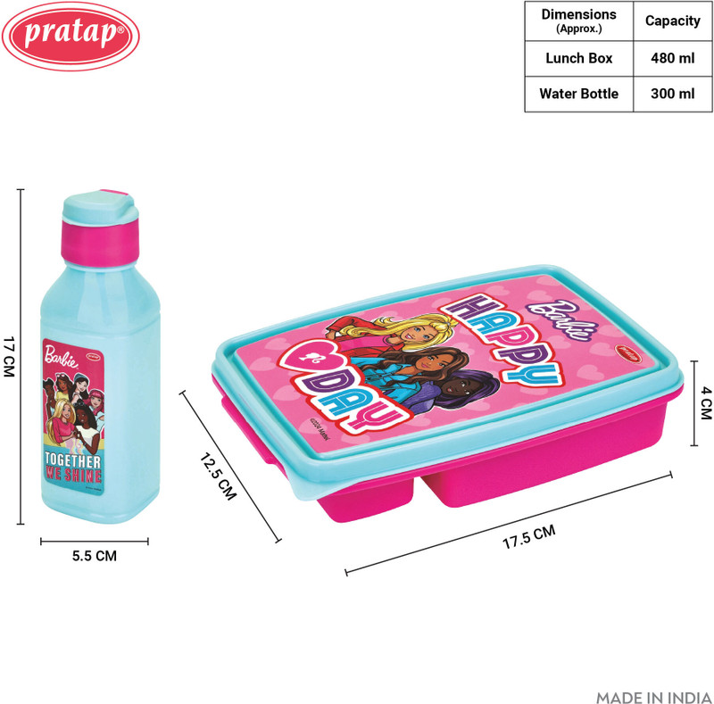 Pratap Fun Time Jr.(Hungry Kya Jr + Rocket 300 ml) Barbie 2 Containers Polypropylene School Lunch Box(480 ml)