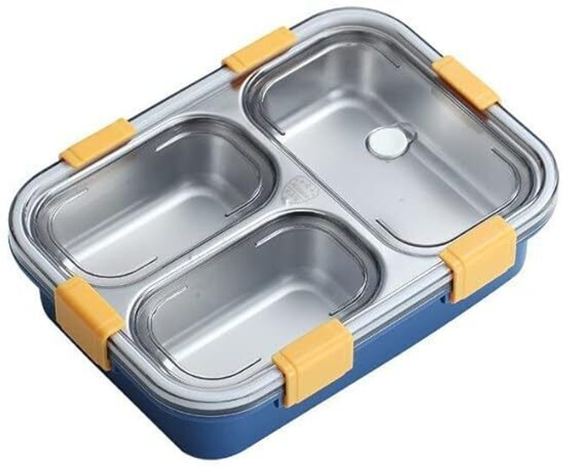 HKC HOUSE Sealed Leak Proof Stainless Steel Lunch Box For Kid's & Adult office Men & Women 3 Containers Stainless Steel, Plastic School Lunch Box(750 ml, Microwave Safe)
