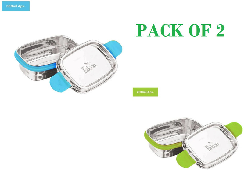 FALCON Steel Recta Candy Container 100% Leakproof 2 PCS SET MULTICOLORED(VEG BOX) 1 Containers Stainless Steel Office Lunch Box(200 ml)