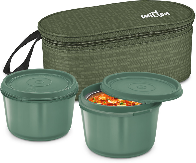 MILTON Big Lunch Tiffin (2 X 450ml Inner Steel Containers) With Insulated Jacket 2 Containers Stainless Steel Office Lunch Box(450 ml)