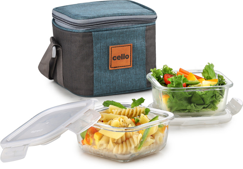 cello Elite Square, Leakproof, Microwave safe (320 ml) 2 Containers Glass Office Lunch Box(640 ml)