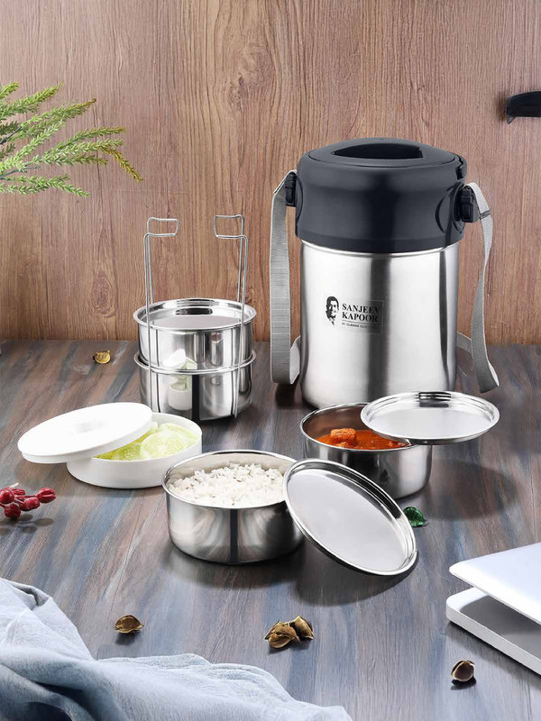 Sanjeev Kapoor by Classic Essentials 5pc Stainless Steel Leak-Proof Insulated Lunch Box, Office 5 Containers Stainless Steel Office Lunch Box(1400 ml)
