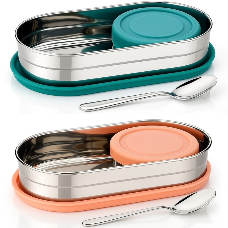 TRUEMATE SERVEWARE Kids Steel Lunch Box 2 Containers Stainless Steel School Lunch Box(800 ml)