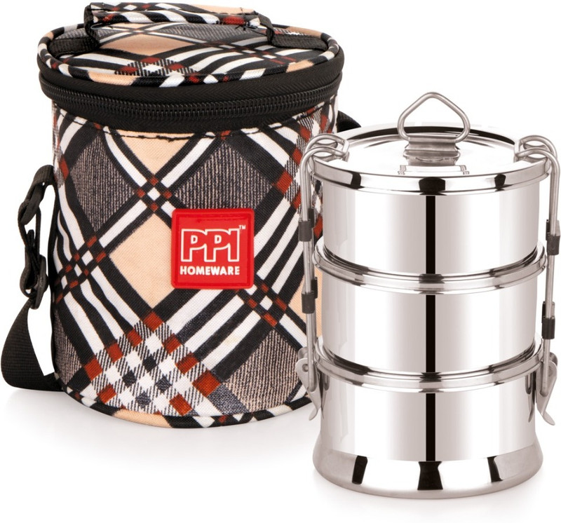 di select 3-Layer Steel Tiffin Lunch Box with Thermal Insulated 3 Containers Stainless Steel Office Lunch Box(1050 ml, Microwave Safe)