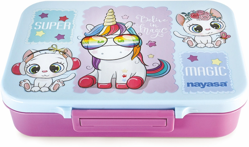 NAYASA Bento Lunchbox- Pink Pets, Pink 4 Containers Plastic School Lunch Box(870 ml)