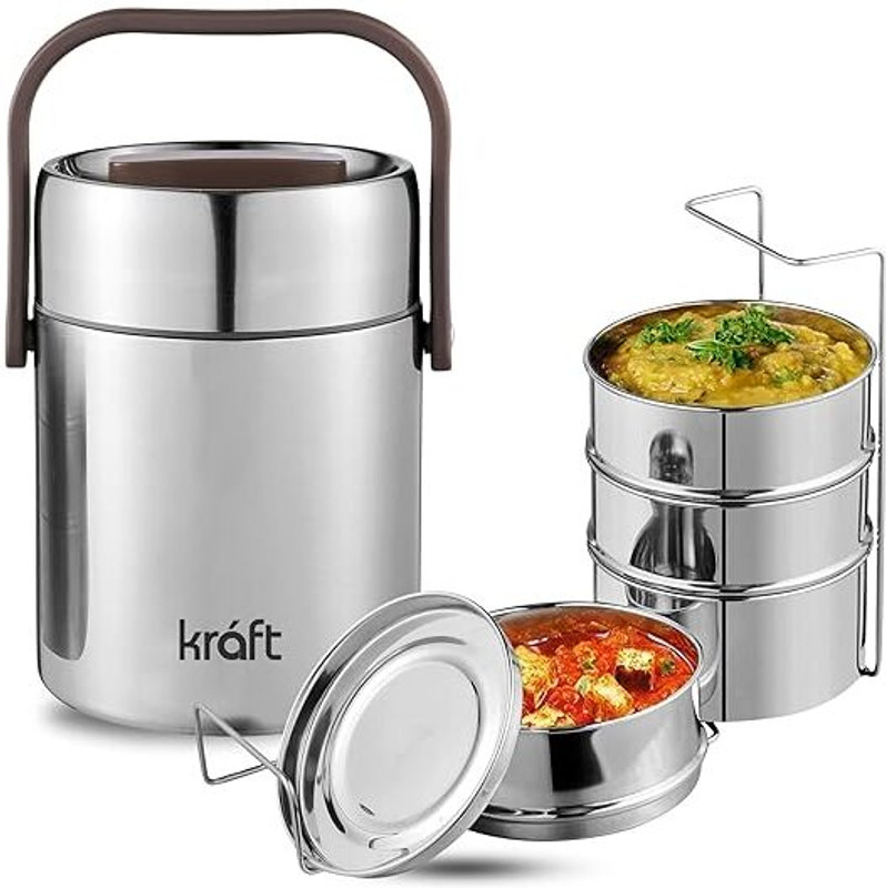 Kraft Stainless Steel Perma-Therm Tiffin - 4 Tier 4 Containers Stainless Steel Office Lunch Box(1900 ml)