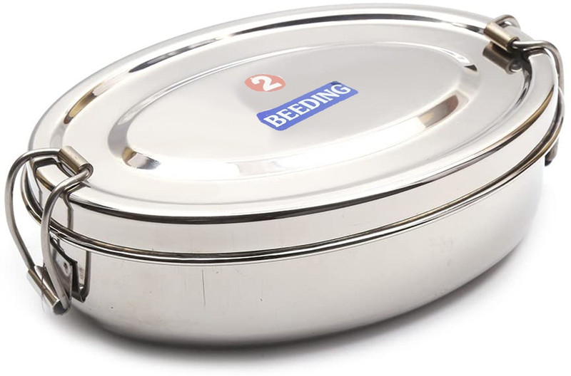 SAUBHAGYA Stainless Steel Lunch Box for School/Office Kids Adult- Small Oval 400ml 2 Containers Stainless Steel Office Lunch Box(400 ml)