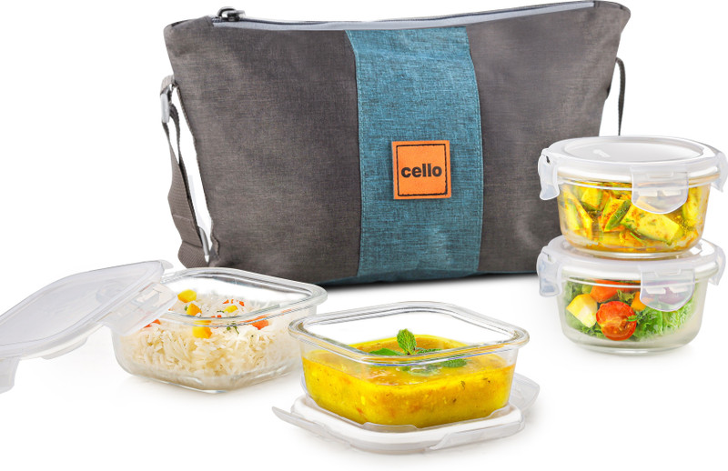cello Elite Square, Leakproof, Microwave safe (320 ml) 2 Containers Glass Office Lunch Box(640 ml)