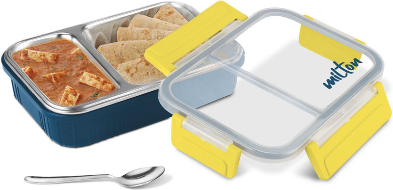 MILTON Fun Feast 2 Inner Stainless Steel with PU Insulation, 2 Compartment, Dark Blue, 1 Containers Stainless Steel Office Lunch Box(580 ml)
