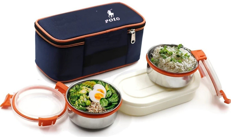 Polo store Stainless Steel Lunch/Tiffin Box -3 Container Insulated Bag Lunch Box (1020ml) 3 Containers Stainless Steel Office Lunch Box(1020 ml)