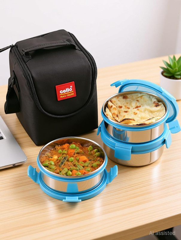 cello Steel Click-3-Plus 3 Containers Stainless Steel Office Lunch Box(900 ml)
