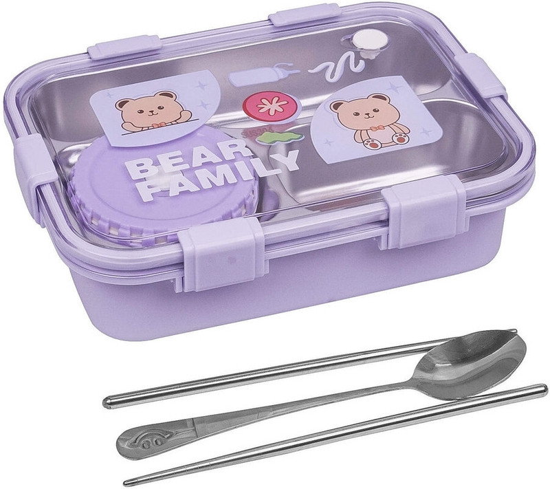 GIFTNIK cute bear stainless steel lunch box 3 Containers Stainless Steel School Lunch Box(750 ml)