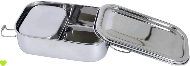 BZILO Strong Stainless Steel School Lunch 2 Containers Box Glossy Finish Box A25 2 Containers Stainless Steel School Lunch Box(850 ml, Microwave Safe)