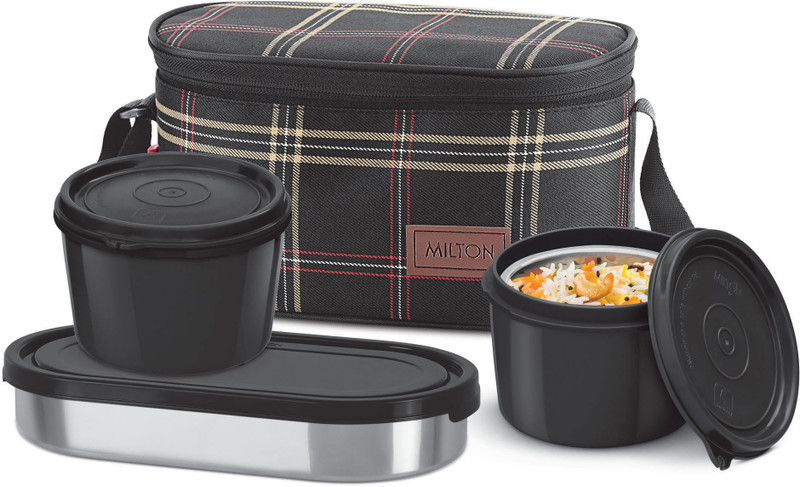 MILTON Decker Lunch Box (3 Containers, 1 x 475 ml , 2 X 500 ml each) With Jacket 3 Containers Plastic Office Lunch Box(1350 ml)