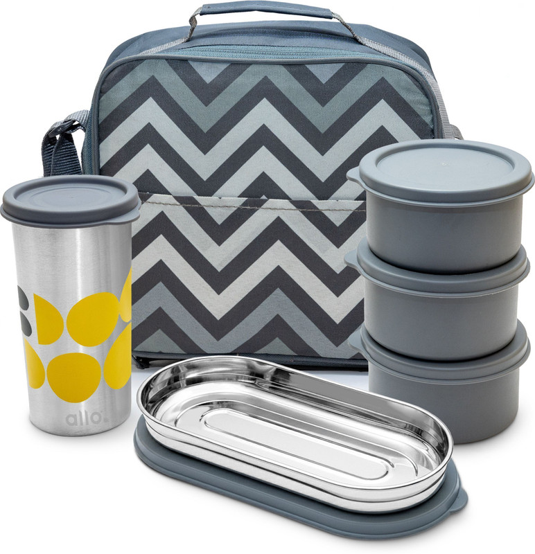 Allo Stainless Steel Lunch Box for Office with Bag, Microwave Safe, Set of 4, Tumbler 4 Containers Stainless Steel College Lunch Box(1750 ml, Microwave Safe)