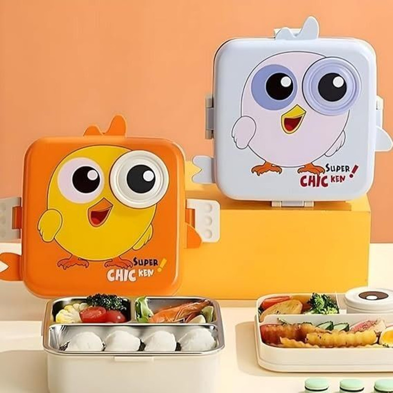 Gjenterprise Bird Eye Bento Box for Kids , Insulated Lunch Box with Salad Cup & Spoon 3 Containers Plastic School Lunch Box(1120 ml)