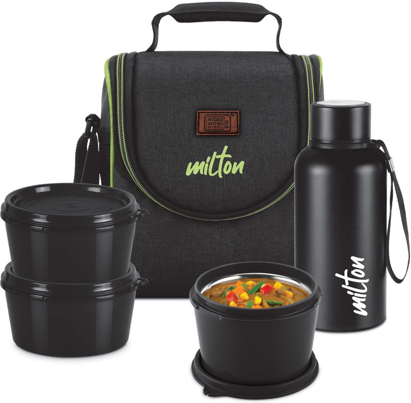 MILTON Thermo Combo Inner Steel Containers (2X320ml & 1X450ml), Bottle 500 ml with Bag 3 Containers Plastic, Stainless Steel Office Lunch Box(500 ml)