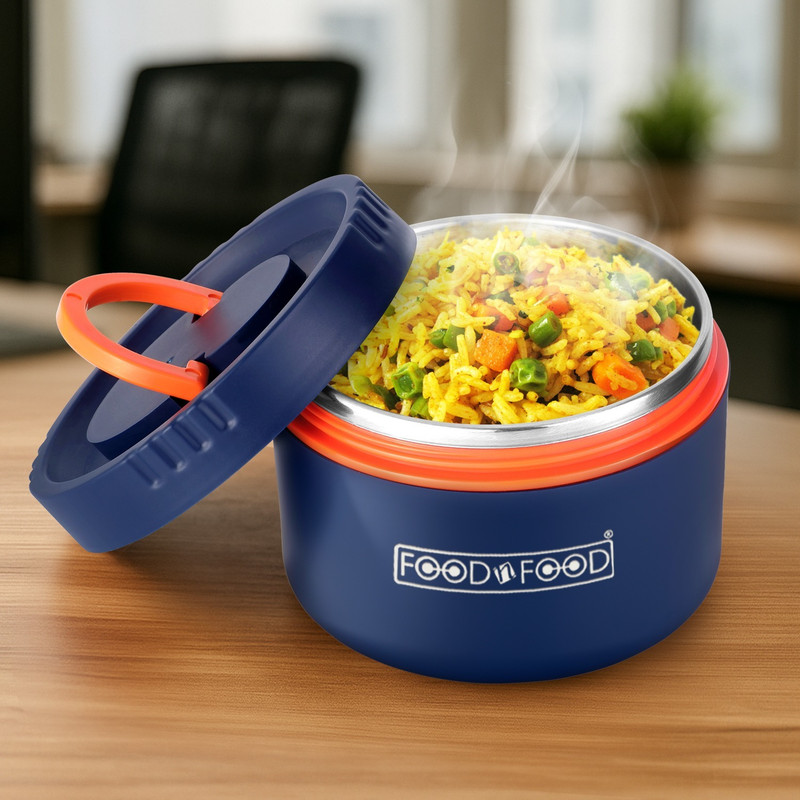FOODNFOOD Premium Puf Insulated Hot & cold Leak-Proof & BPA-Free 1 Containers Stainless Steel, Plastic Office Lunch Box(600 ml)