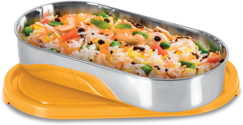 MILTON Steel Slider Stainless Steel Container, 675 ml, Yellow 1 Containers Stainless Steel School Lunch Box(675 ml)