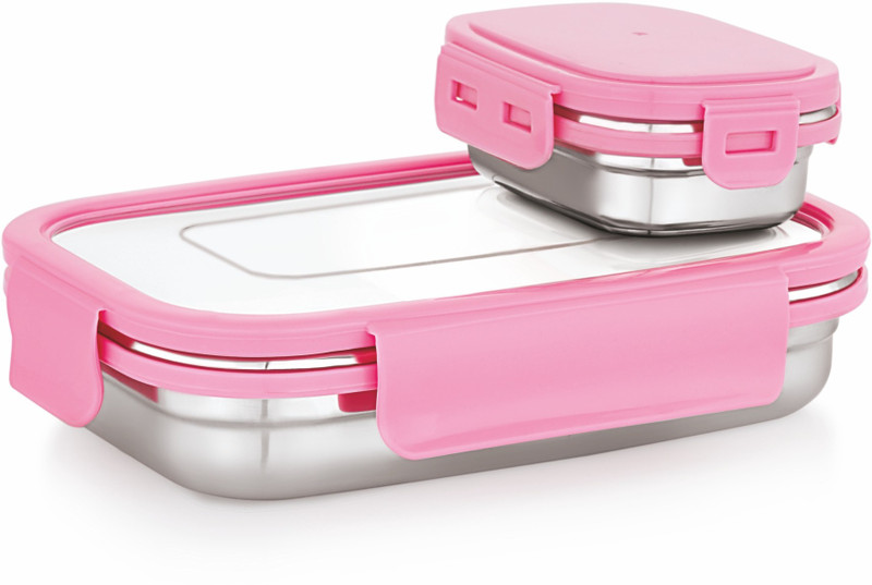 BLAL Stainless Steel Food Tiffin, Set of (850ml and 250ml ) Pink 2 Containers Stainless Steel College Lunch Box(1100 ml)