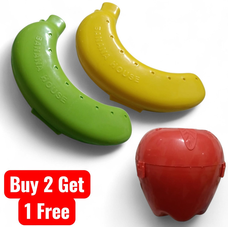 CoreHaven Premium 3-in-1 Fruit Protector Combo✓ 2 Banana & 1 Apple 3 Containers Plastic School Lunch Box(3 ml)