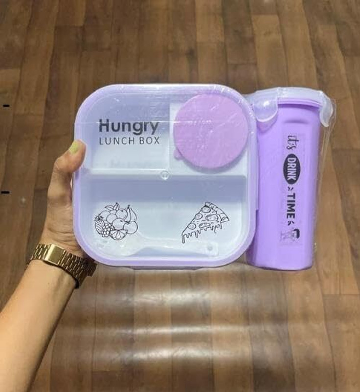 Orean Hungry Lunch Box with Water Bottle & Spoon (900 ml) 3 Containers Plastic School Lunch Box(900 ml)