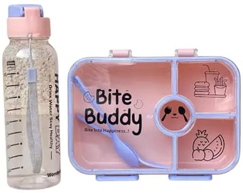 Gupta Collection bite buddy lunch box with bottle 4 Containers Plastic School Lunch Box(1200 ml, Microwave Safe)
