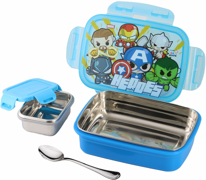 SKI SNAP LOCK STEEL MICKEY 2 Containers Stainless Steel, Plastic School Lunch Box(500 ml)
