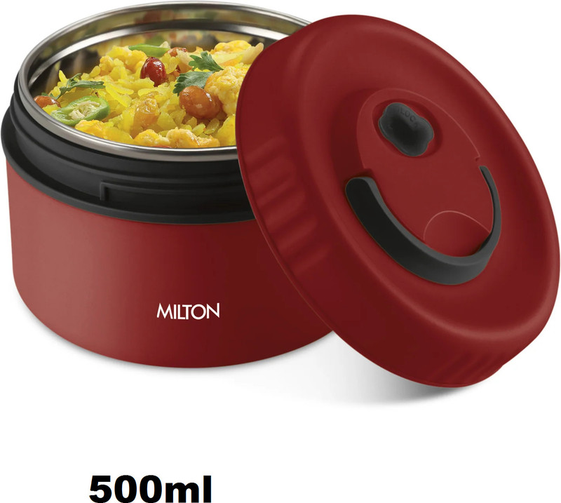 MILTON snack box 500 ML maroon lunch pack 1 Containers Stainless Steel, Plastic Office Lunch Box(500 ml)