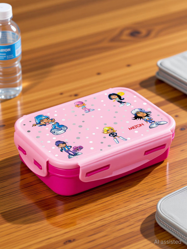 MILTON Steely Deluxe Mini Inner Steel Kids Tiffin Box, Dark Pink | School Lunch Box 1 Containers Stainless Steel, Plastic Office Lunch Box(400 ml)