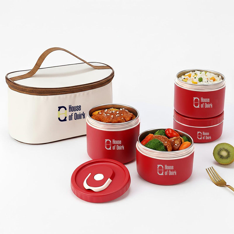 HOUSE OF QUIRK 2 Stackable Containers 304 Stainless Steel Bento Lunch-1 × 420ml & 1 × 620ml Box 2 Containers Stainless Steel Office Lunch Box(1040 ml)