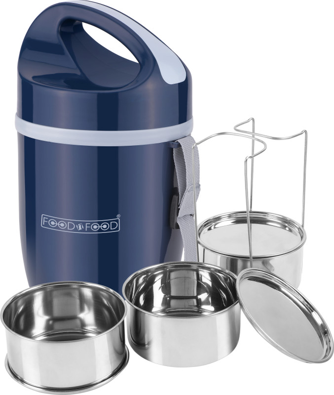 FOODNFOOD Carry3 Insulated Hot and Cold with Lock Lifter Stainless Steel 3 Containers Stainless Steel Office Lunch Box(1000 ml, Microwave Safe)