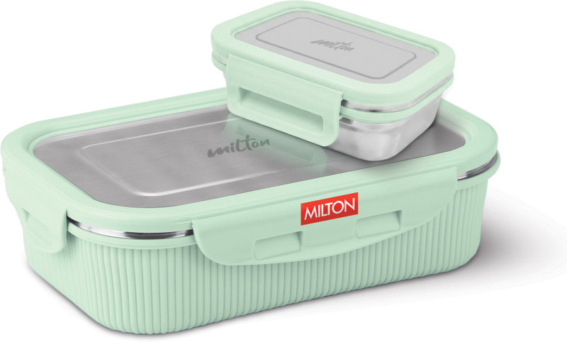 MILTON Cool Touch Epic 800 Stainless Steel Microwaveable Tiffin, Set of 2 (780ml,180ml) 2 Containers Stainless Steel Office Lunch Box(960 ml)