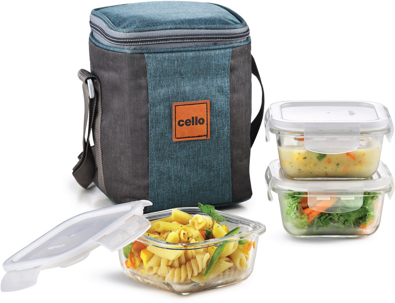 cello Elite Square, Leakproof, Microwave safe (320 ml) 3 Containers Glass Office Lunch Box(960 ml)