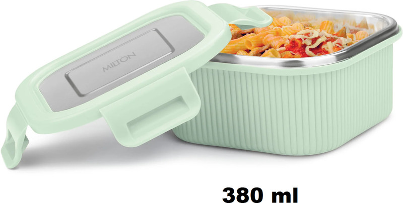 MILTON microwave safe steel container 380 ml aqua green 1 Containers Stainless Steel, Plastic Office Lunch Box(380 ml, Microwave Safe)