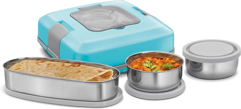 MILTON Cubic Small Tiffin Box, 800 ml 2 Containers Plastic, Stainless Steel Office Lunch Box(800 ml)