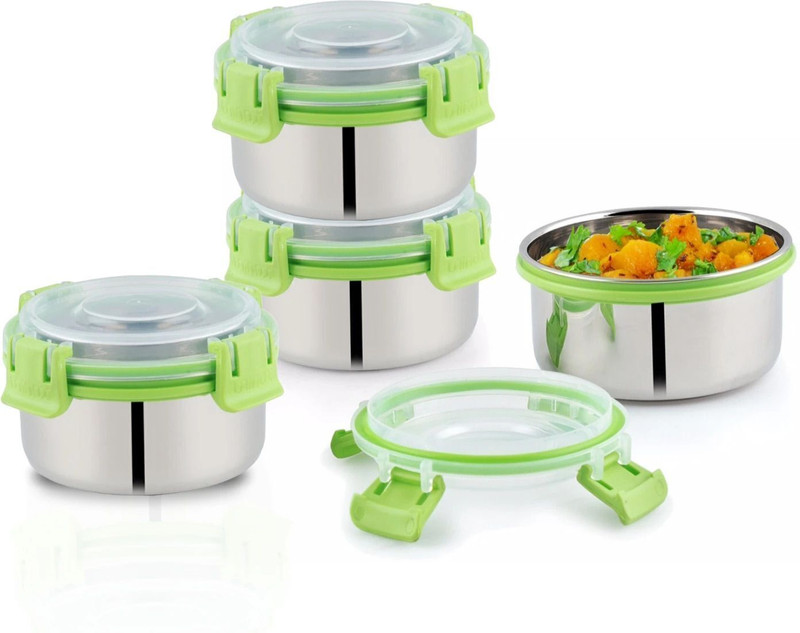 UNINOX Stainless steel lock n lock orange color containers 425 Ml set of 2 Containers Stainless Steel Office Lunch Box(425 ml)