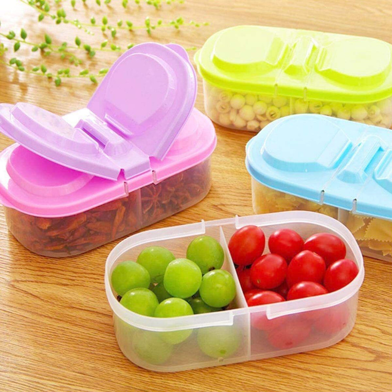 Stuffinn (Set of 2) Smart 2-in-1 Dual Compartment Lunch & Snack Box (Multicolor) 2 Containers Plastic School Lunch Box(300 ml, Microwave Safe)