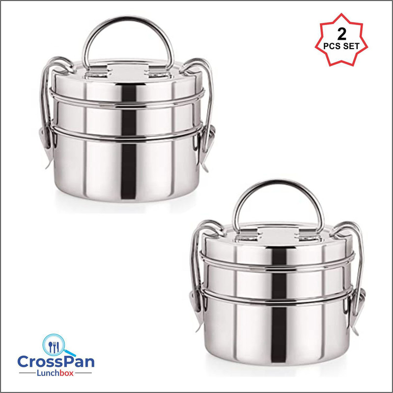 CrossPan Klassic Clipper Stainless Steel Tiffin Box, 2pc set, 4 Containers Stainless Steel Office Lunch Box(1010 ml)