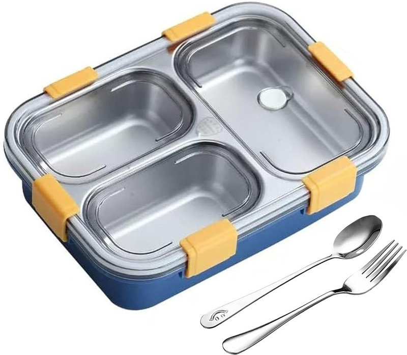 J K INTERNATIONAL Students Sealed Leakage Proof Stainless Steel with Spoon 3 Containers Stainless Steel School Lunch Box(750 ml)