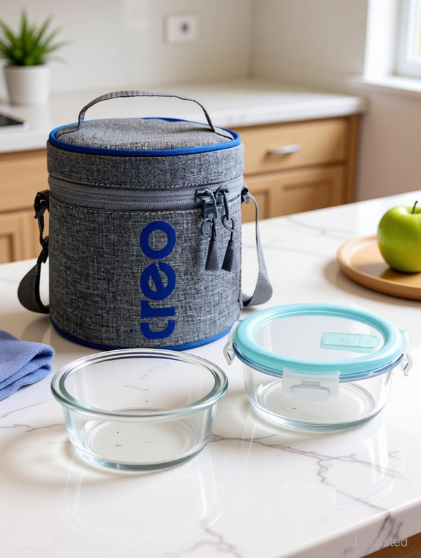 TREO ALL FRESH BOROSILICATE GLASS TIFFIN 2PCS SET 2 Containers Glass Office Lunch Box(380 ml)