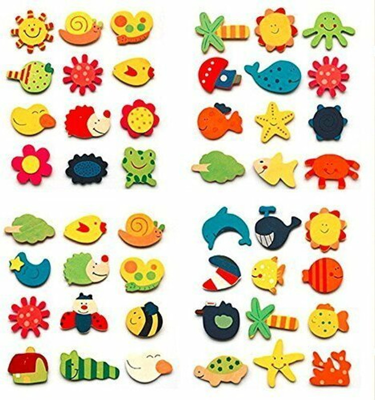 eS³kube nature themed wooden cartoon magnets (assorted) - set of 40- Multi color(Multicolor)