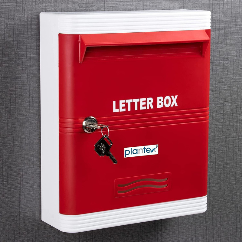Plantex Virgin Plastic A4 Letter Box - Outdoor Mailboxes Home Decoration with Key Lock Wall Mounted Mailbox(Red & White)