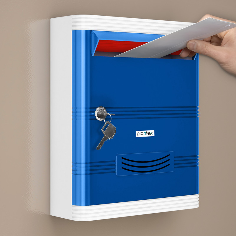 Plantex Plastic Letter Box/Complaint Box/Suggestion Box for Office/Post Box for Home Wall Mounted Mailbox(Blue, White)