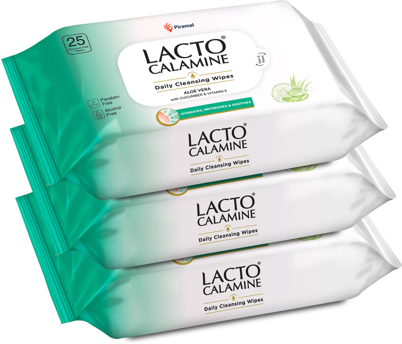 Lacto Calamine Daily Cleansing wipe with Aloe Vera, Cucumber, Vitamin E, Paraben & Alcohol Free Makeup Remover(75 Wipes)
